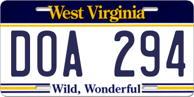 WV license plate DOA294