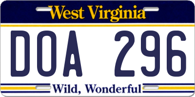 WV license plate DOA296