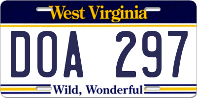 WV license plate DOA297