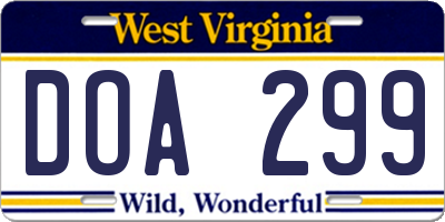 WV license plate DOA299