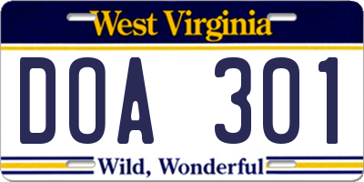 WV license plate DOA301