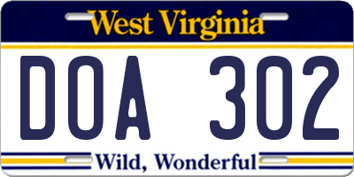 WV license plate DOA302
