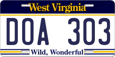 WV license plate DOA303