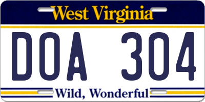 WV license plate DOA304