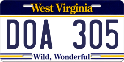 WV license plate DOA305
