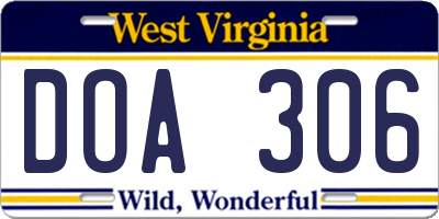 WV license plate DOA306