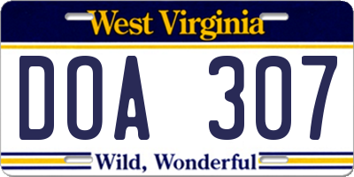 WV license plate DOA307