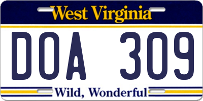 WV license plate DOA309