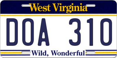 WV license plate DOA310