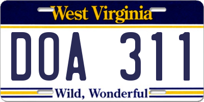 WV license plate DOA311
