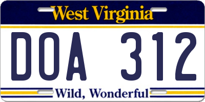 WV license plate DOA312