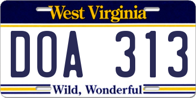 WV license plate DOA313