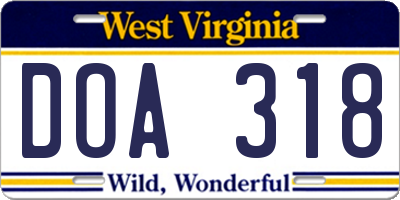 WV license plate DOA318