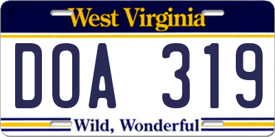 WV license plate DOA319