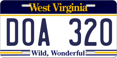 WV license plate DOA320