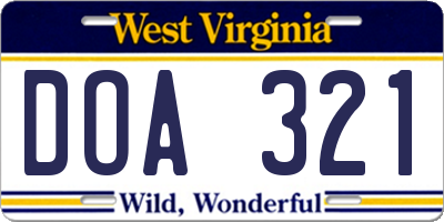 WV license plate DOA321