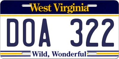 WV license plate DOA322
