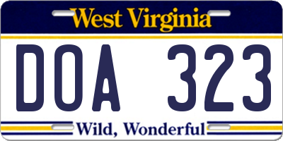 WV license plate DOA323