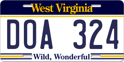 WV license plate DOA324