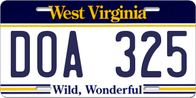 WV license plate DOA325