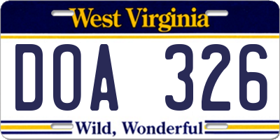 WV license plate DOA326