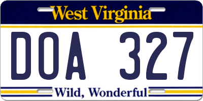 WV license plate DOA327