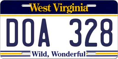 WV license plate DOA328