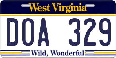 WV license plate DOA329