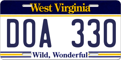 WV license plate DOA330