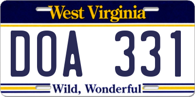 WV license plate DOA331
