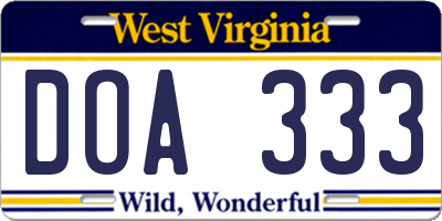 WV license plate DOA333
