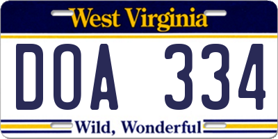 WV license plate DOA334