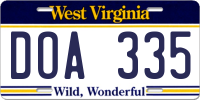 WV license plate DOA335