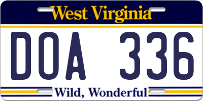 WV license plate DOA336