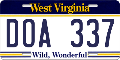 WV license plate DOA337