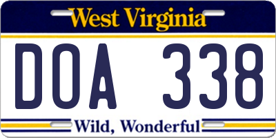 WV license plate DOA338