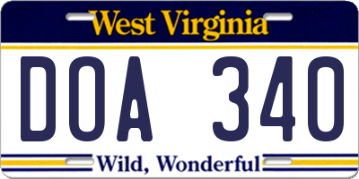 WV license plate DOA340