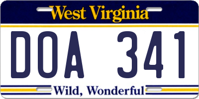 WV license plate DOA341