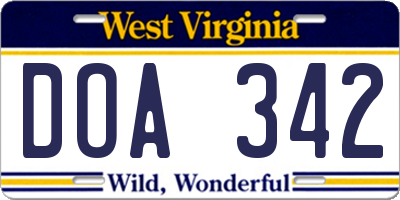 WV license plate DOA342