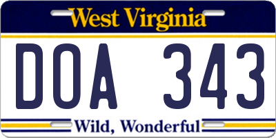 WV license plate DOA343