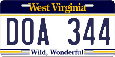 WV license plate DOA344