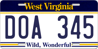 WV license plate DOA345