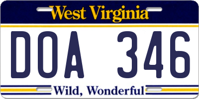 WV license plate DOA346