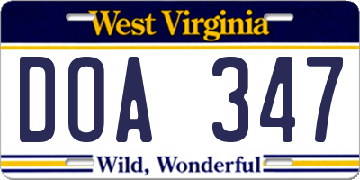 WV license plate DOA347