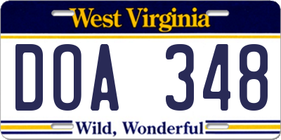 WV license plate DOA348