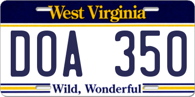 WV license plate DOA350
