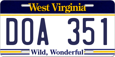 WV license plate DOA351