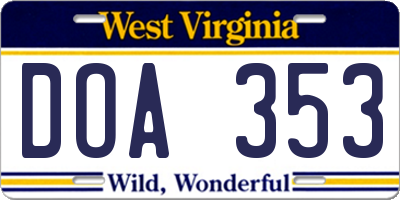 WV license plate DOA353