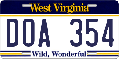 WV license plate DOA354