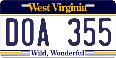 WV license plate DOA355